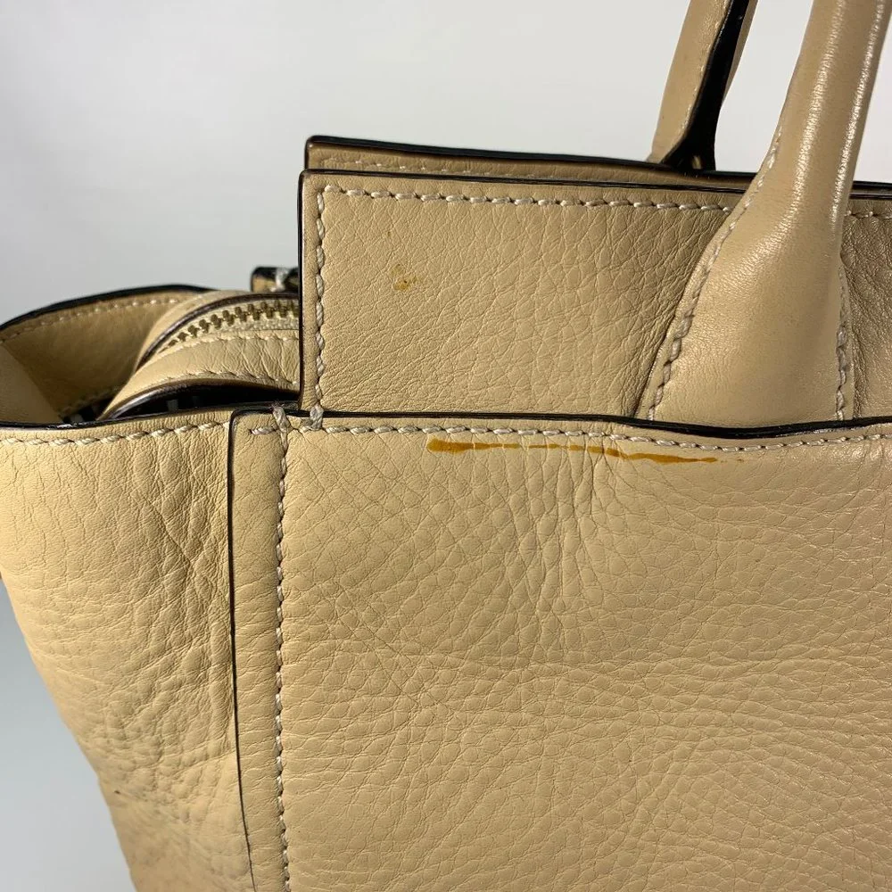 Kate Spade Beige Pebble Grain Leather Large‎ Zip Satchel Shoulder Bag